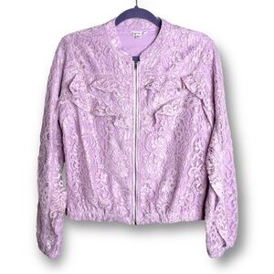 Nanette Lepore Size 10 Purple Lavender Lace Ruffle Collarless Bomber Jacket $159